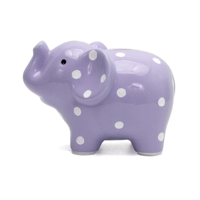 Child to Cherish Ceramic Polka Dot Elephant Piggy Bank for Girls, Lavender - Image 3